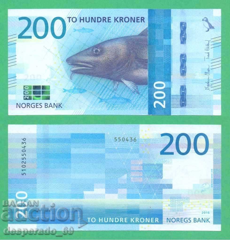 (¯`'•.¸ NORWAY 200 kroner 2016 UNC ¸.•'´¯)