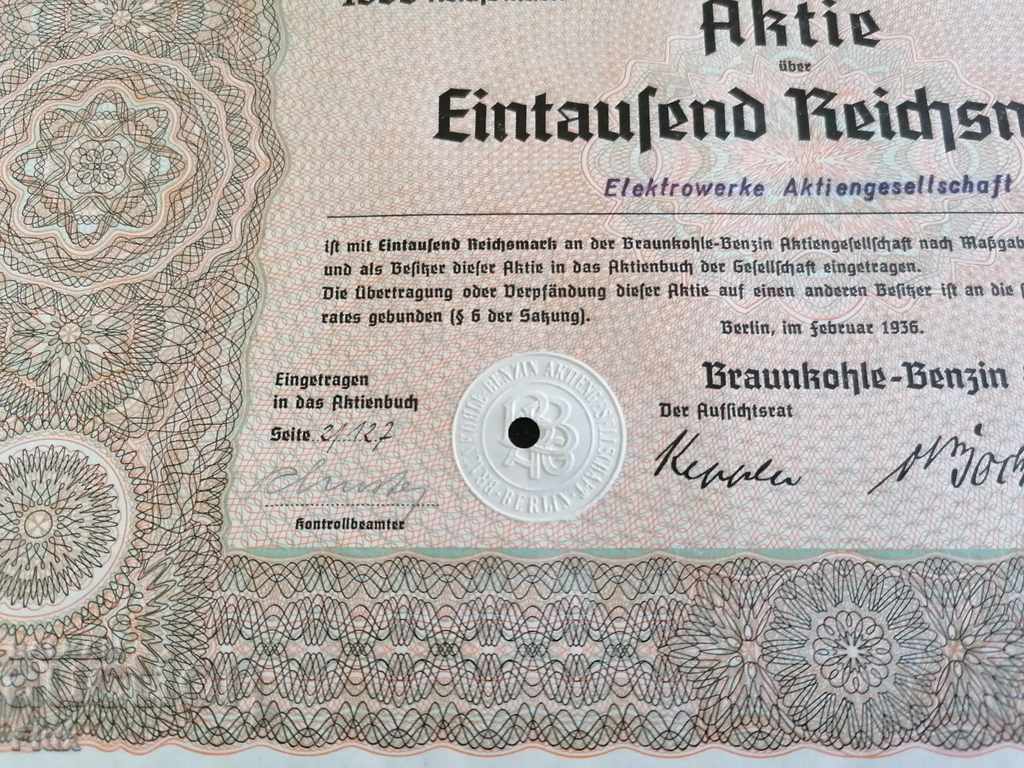 Auction  Action | 1000 Reich Brands Braunkohle-Benzin AG 1936