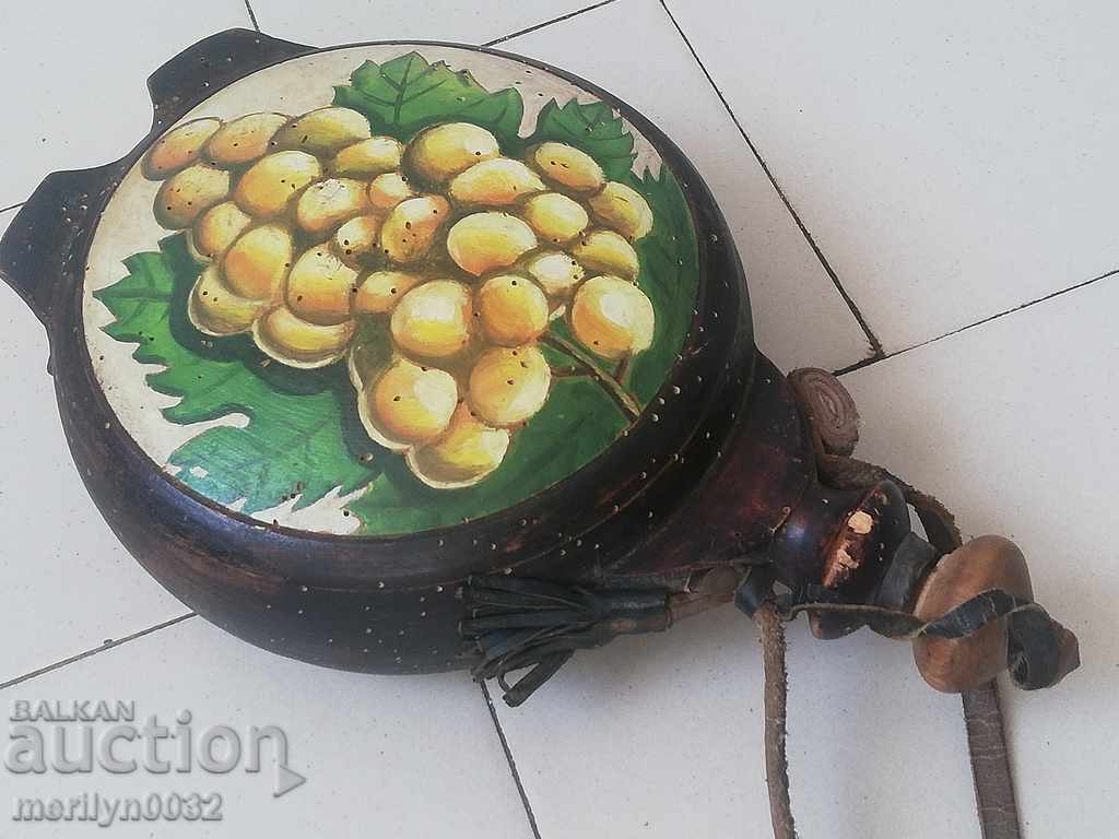 Auction  Painted cracker, wooden bucket