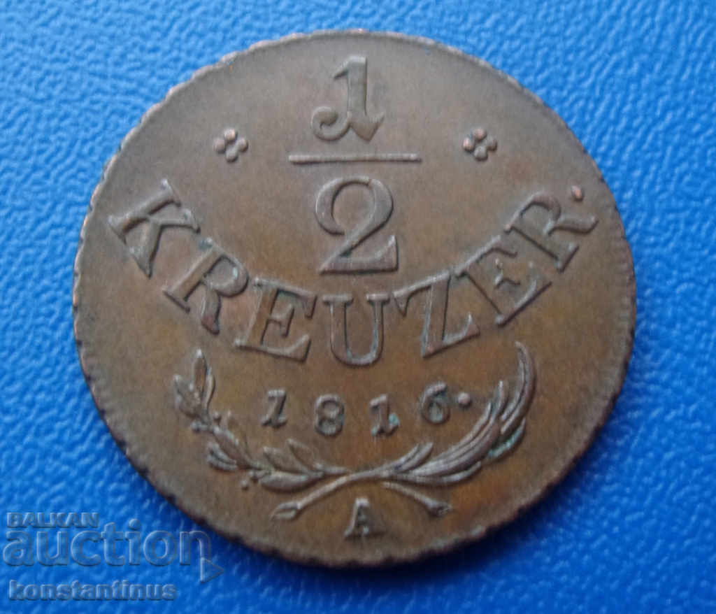 Австронггария ½ Кройцер 1816 A UNC Σπάνια