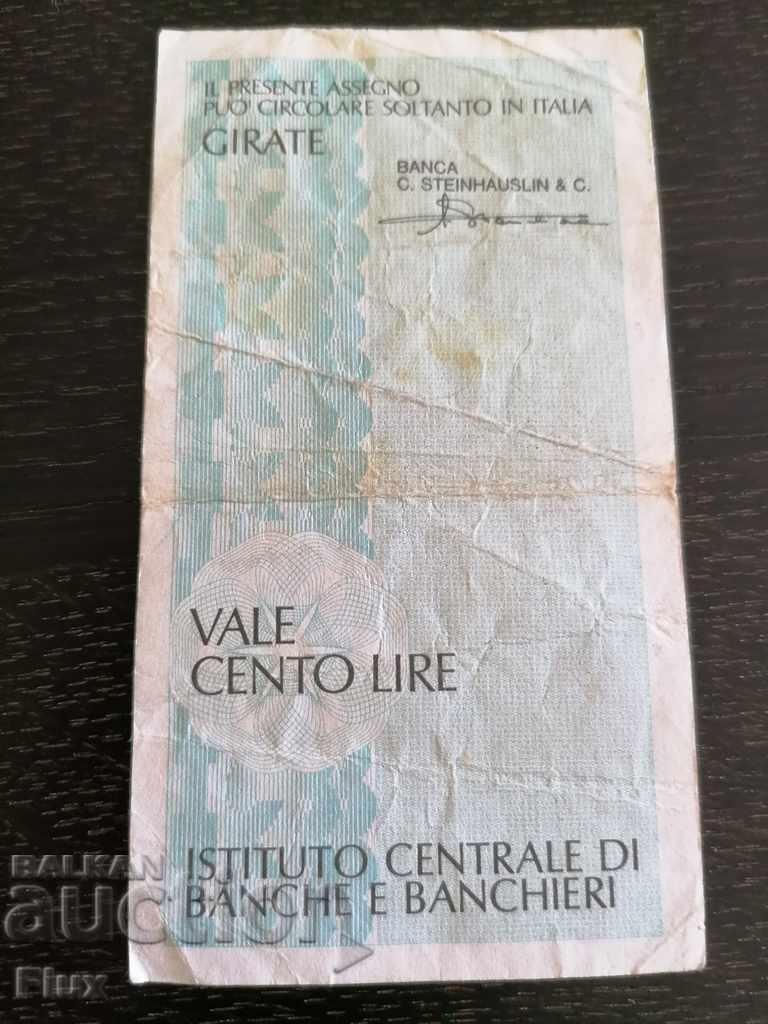 Delivery of Bank check - Italy 1977 Delivery of Bank check - Italy 1977