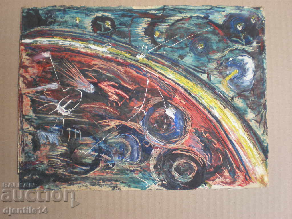 Auction  oil drawing on cardboard