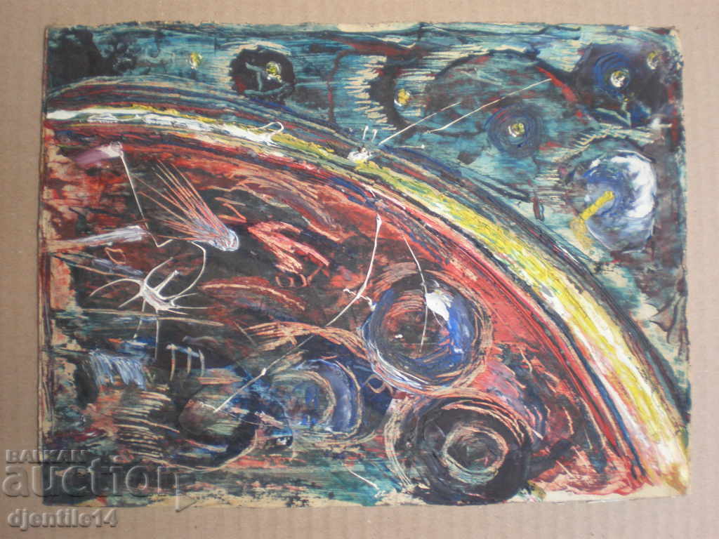 oil drawing on cardboard