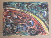 oil drawing on cardboard