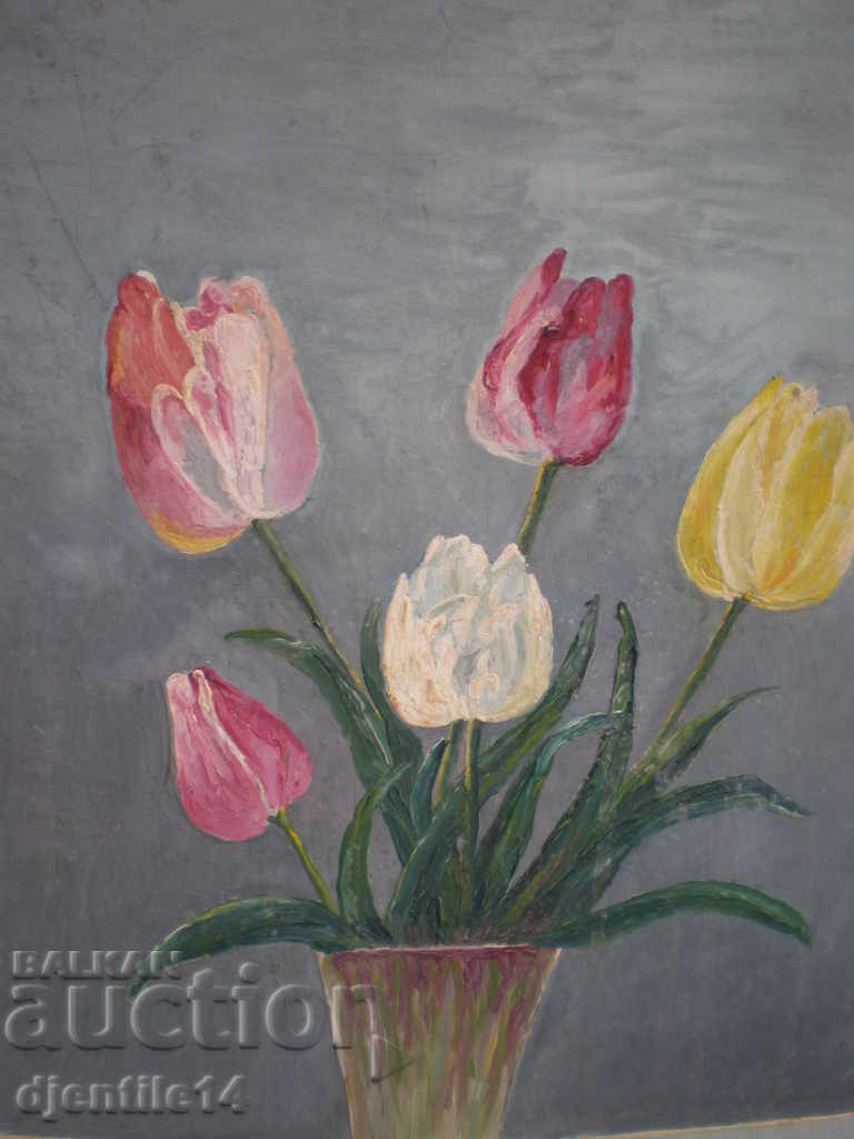 Auction  oil drawing on cardboard