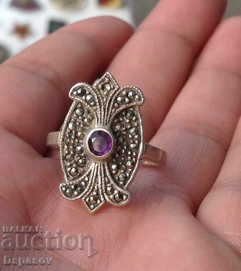 Silver Ring with Amethyst and Markasites