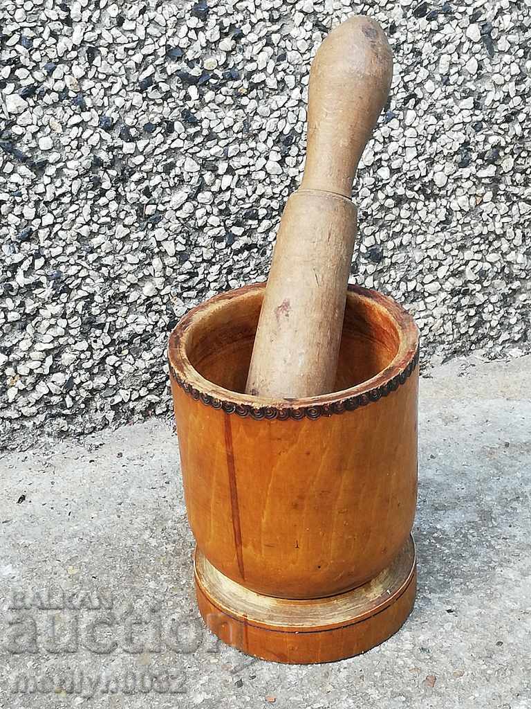 Old wooden mortar with pestle, mortar, jug, wooden things - 7