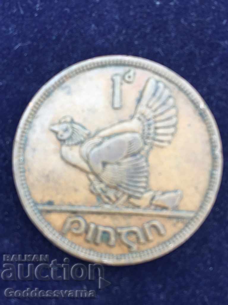 Ireland 1 Penny 1943 Hen Chicks Bronze 9.4g NO 2