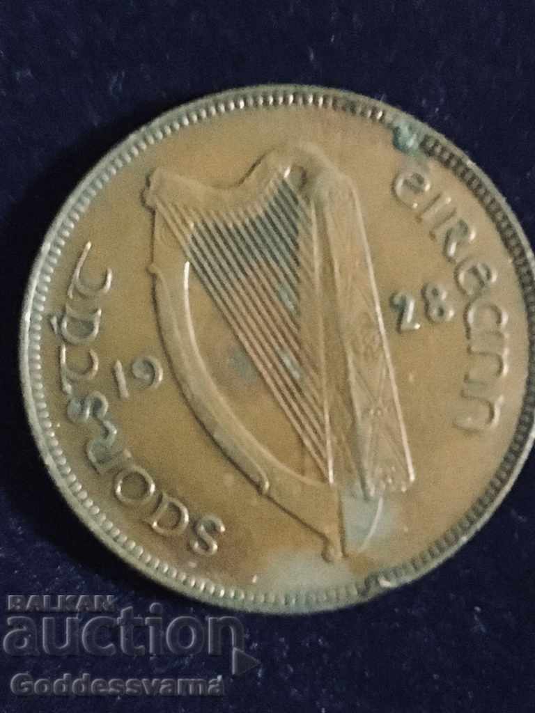 Ireland 1 Penny 1928 Hen Chicks Bronze 9.4g NO a