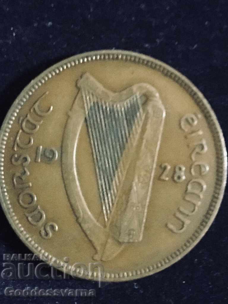 Ireland 1 Penny 1928 Hen Chicks Bronze 9.4g NO d