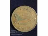 Ireland 1 Penny 1942 Hen Chicks Bronze 9.4g No