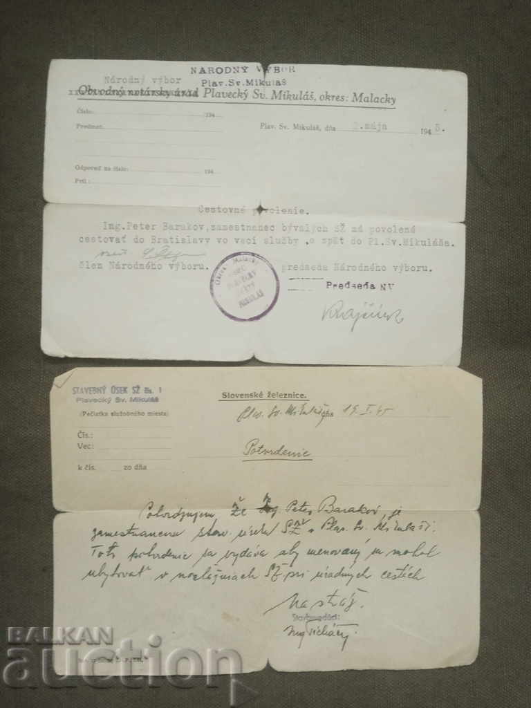 Travel Permit May 2, 1945. Svätý Mikuláš Travel Permit May 2, 1945. Svätý Mikuláš