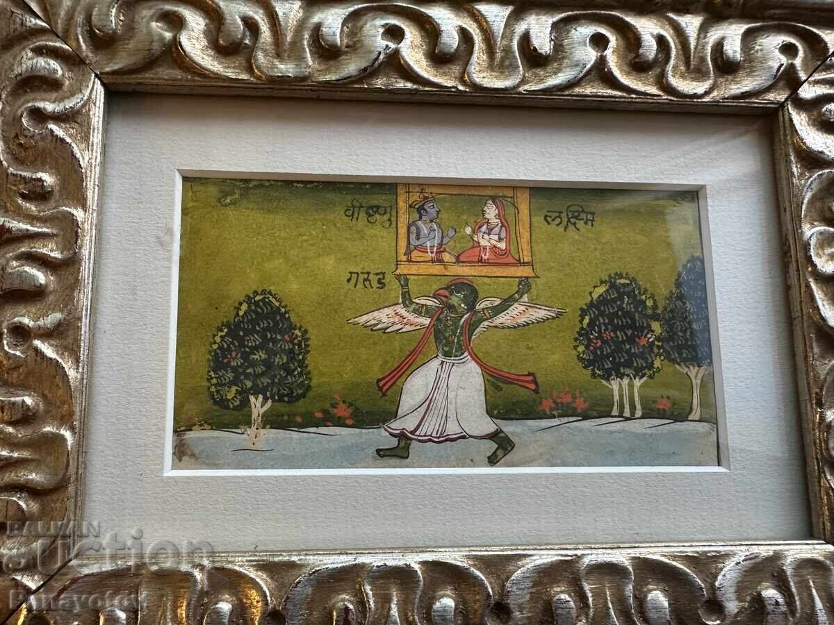 Delivery of OLD INDIAN PAINTING GARUDA VISHNU LAKSHMI 18TH CENTURY ORIGINAL Delivery of OLD INDIAN PAINTING GARUDA VISHNU LAKSHMI 18TH CENTURY ORIGINAL