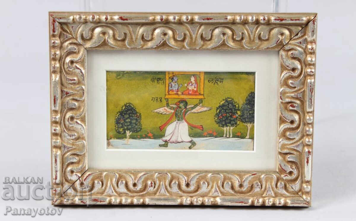 OLD INDIAN PAINTING GARUDA VISHNU LAKSHMI 18TH CENTURY ORIGINAL OLD INDIAN PAINTING GARUDA VISHNU LAKSHMI 18TH CENTURY ORIGINAL
