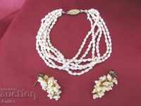 Old Ladies Set Bracelet and Natural Pearl Earrings