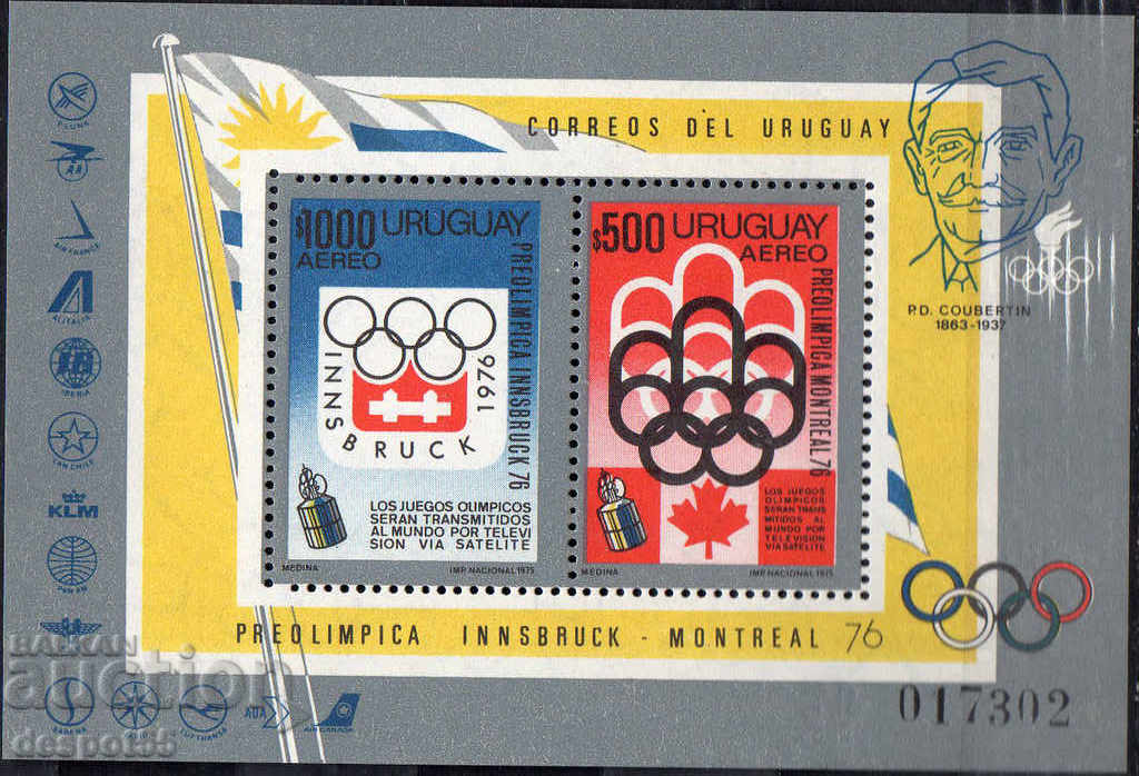 1975. Уругвай. Олимпийски игри - Монреал '76, Канада. Блок.