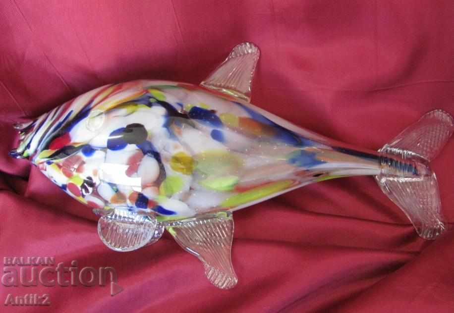 Стара Цветно Стъкло Фигура Риба