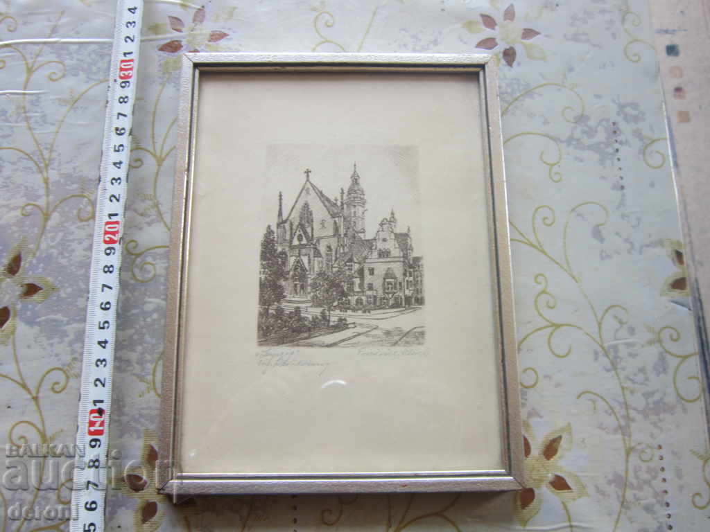 Old picture etched graphics signed