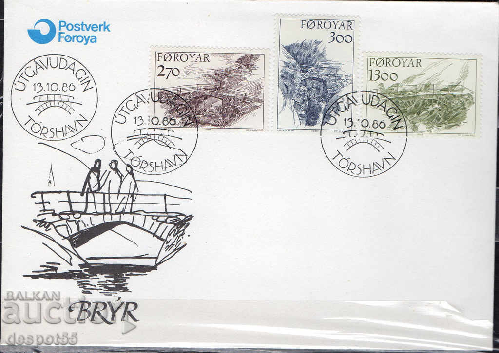 1986. Faroe Islands. Ancient Bridges + Envelope "First Day". with price 9.50 BGN | € 4.86 1986. Faroe Islands. Ancient Bridges + Envelope "First Day". with price 9.50 BGN | € 4.86