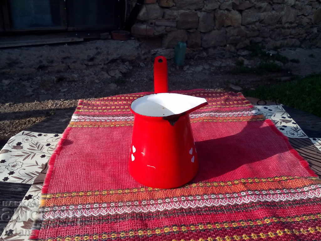 Old enameled cezve with price 18.00 BGN | € 9.20 Old enameled cezve with price 18.00 BGN | € 9.20