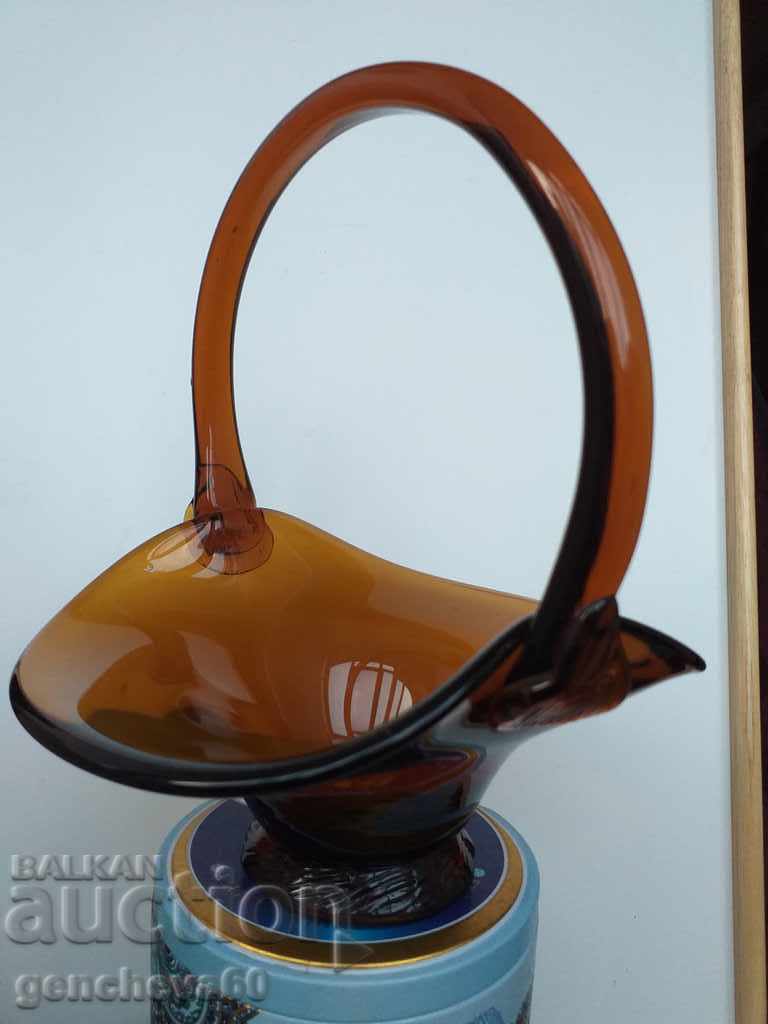 Old candy box, colored glass basket Old candy box, colored glass basket