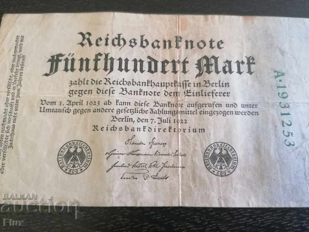 Banknote - Germany - 500 Marks | 1922 with price 7.00 BGN | € 3.58 Banknote - Germany - 500 Marks | 1922 with price 7.00 BGN | € 3.58