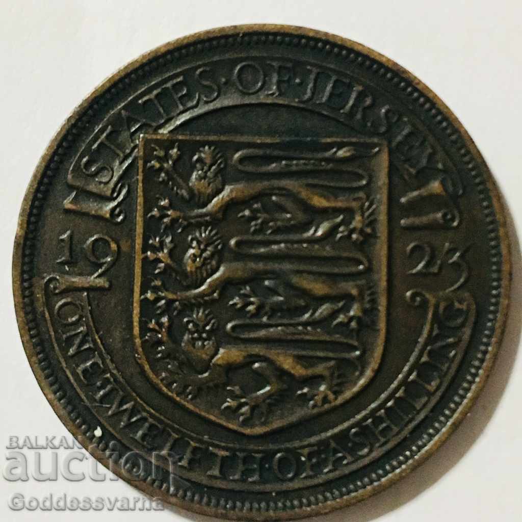 Great Britain 1923 Jersey 1/12 Of A Shilling Coin aUNC