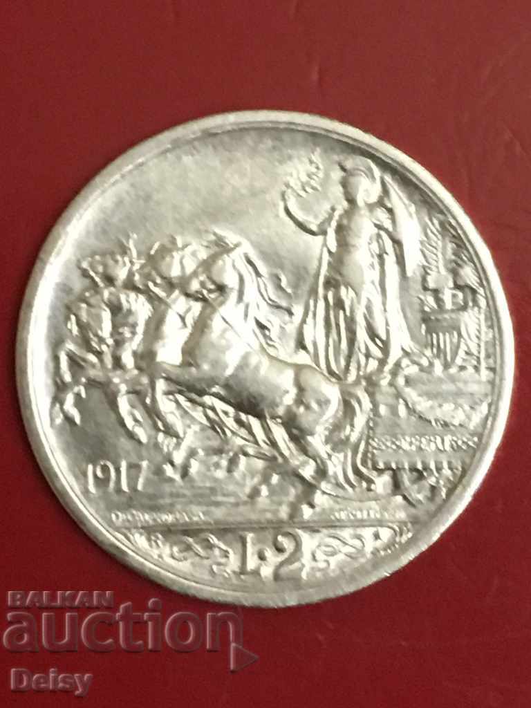 Italy 2 pounds 1917 Rare!