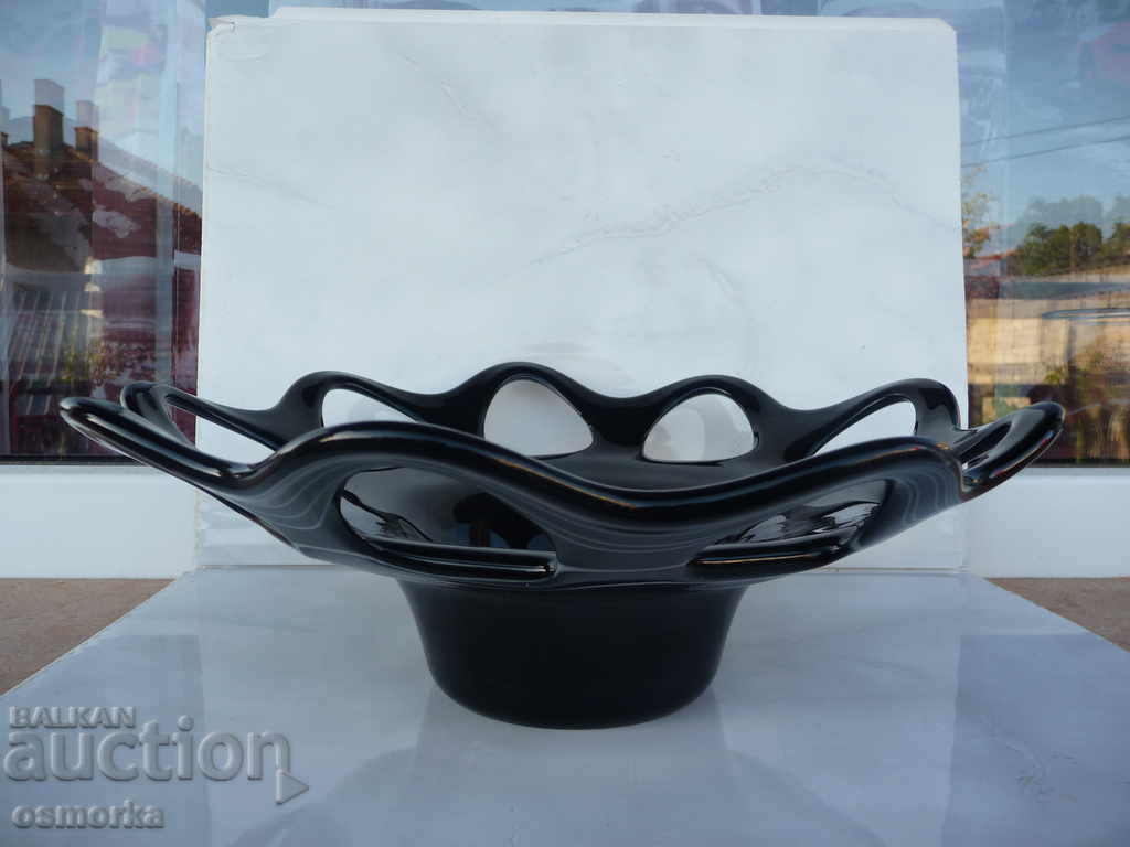 Beautiful glass bowl of fruity black glass fruit with price 12.00 BGN | € 6.14 Beautiful glass bowl of fruity black glass fruit with price 12.00 BGN | € 6.14