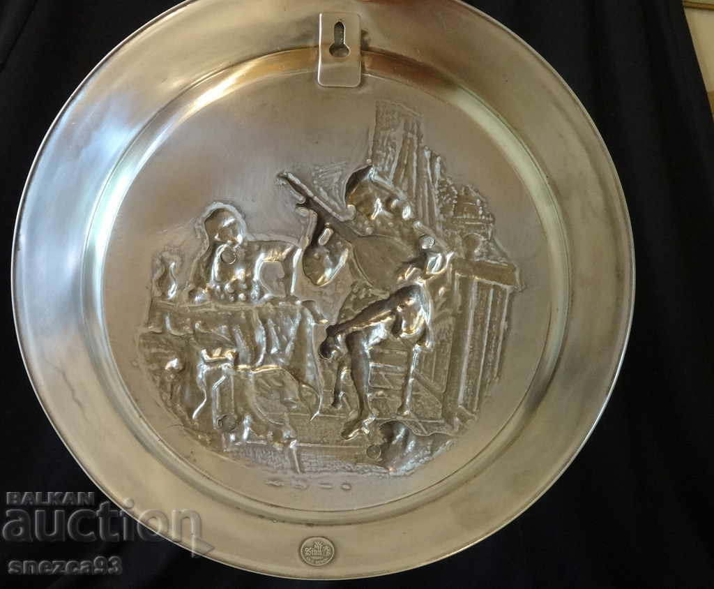 WMF farfurie, panou din cositor cu imagine în relief Lăutar - 5