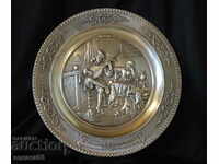 WMF plate, pewter panel with a relief painting from the 17th c.