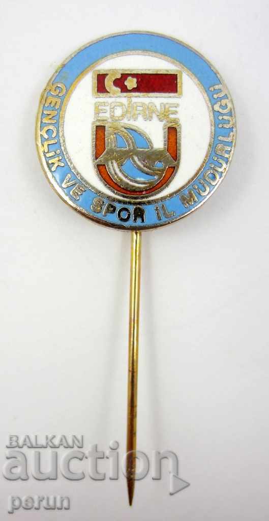 INSIGNA SPORTIVE VECHE-TURCIA-ADRINE-INSIGNA RARA-SMALT cu preț 9.00 BGN | € 4.60 INSIGNA SPORTIVE VECHE-TURCIA-ADRINE-INSIGNA RARA-SMALT cu preț 9.00 BGN | € 4.60