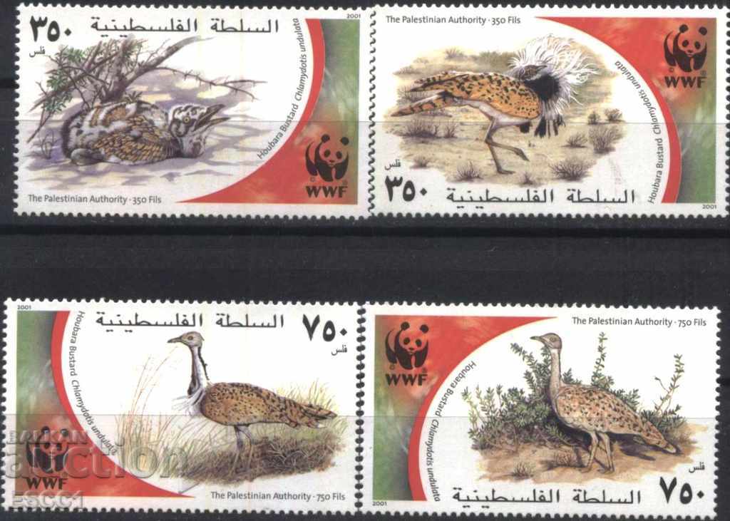 Чисти марки Фауна WWF Птици 2001 от Палестина