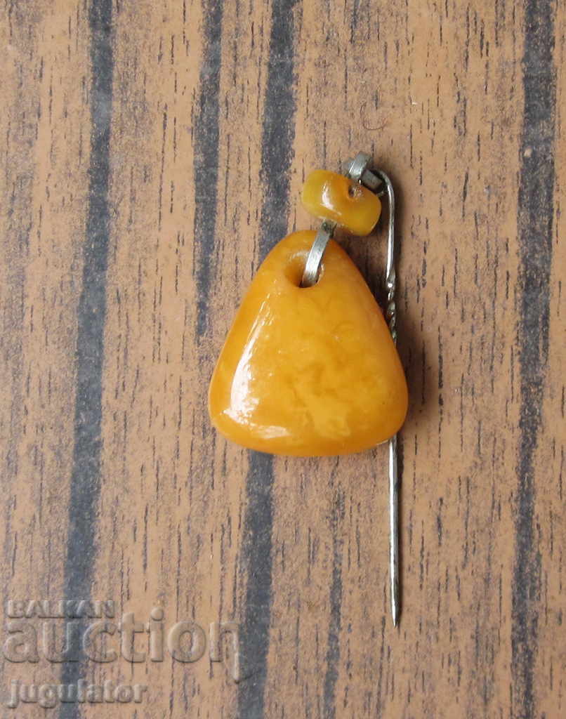 old amber brooch needle jewel with natural amber