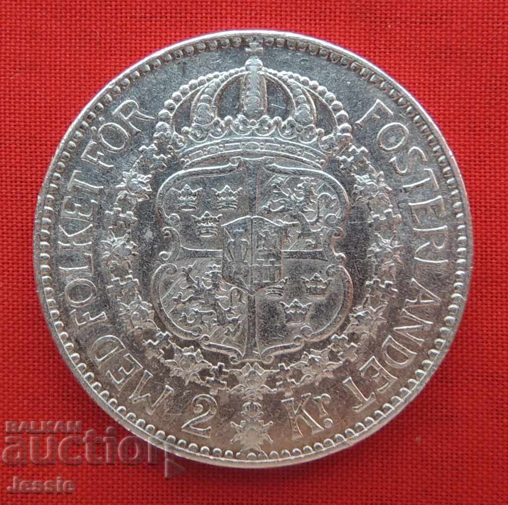 2 kroner Sweden 1915 W silver