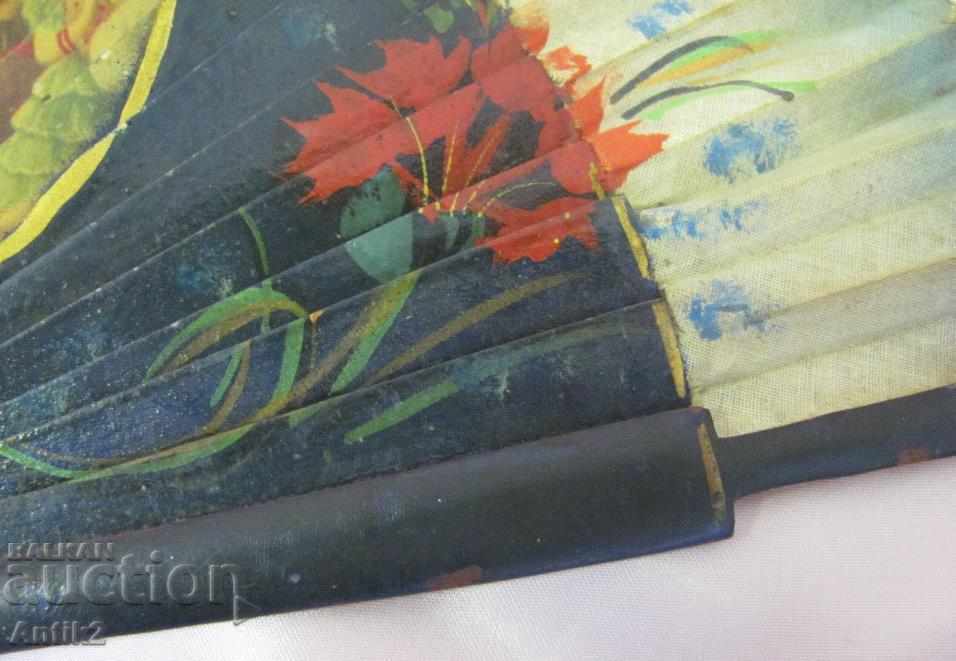 Auction 19 Century Wooden Ladies Fan with Colorful Lithography Auction 19 Century Wooden Ladies Fan with Colorful Lithography