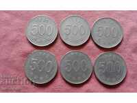 500 won South Korea - lot of different years - 6 pieces