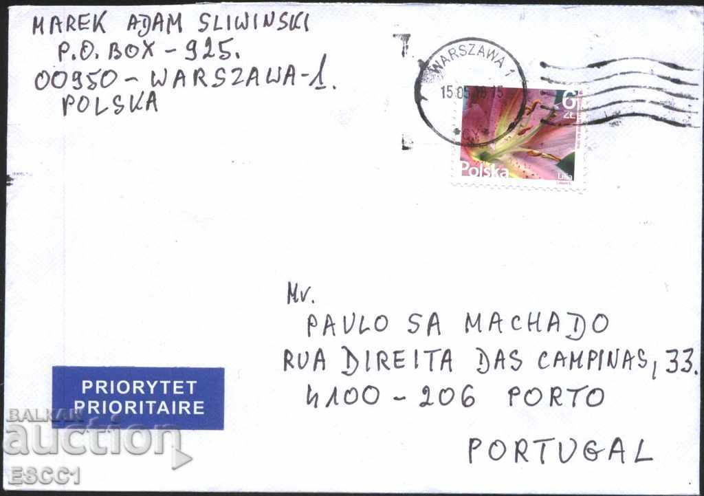 Пътувал плик с марка Флора Цвете Лилия от Полша