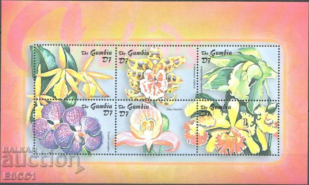 Pure Brands in a Small Sheet Flora Orchids Flowers 2001 from Gambia