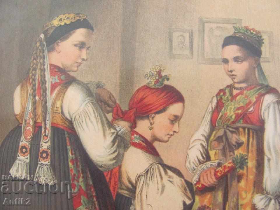 Auction 19th Century Colored Lithograph National Costumes Germany Auction 19th Century Colored Lithograph National Costumes Germany