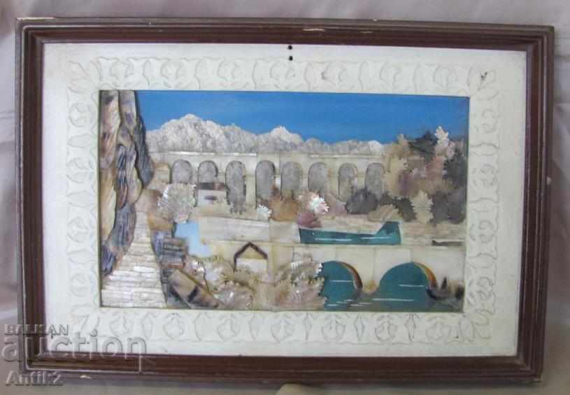 1985 Hand-made Painting, shell shells and mother-of-pearl