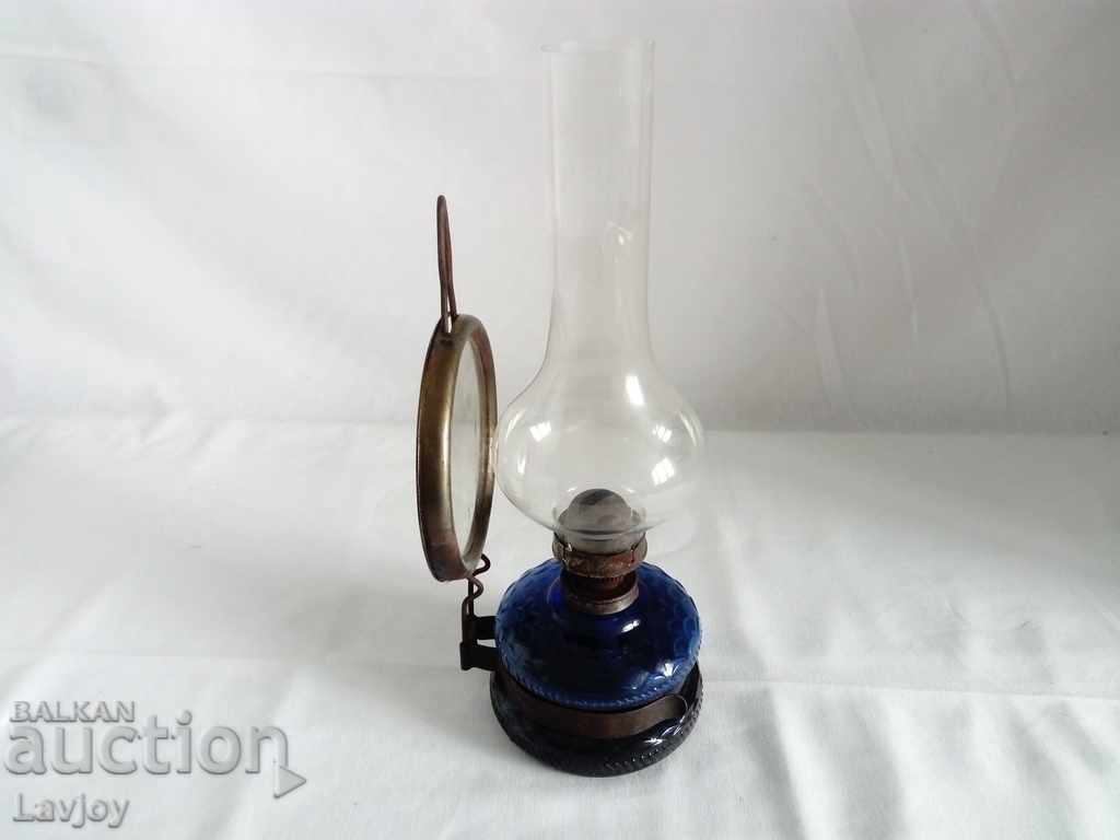 Auction  Old gas lamp blue glass
