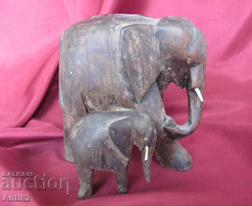 19th century African Art, Ebony Elephants 2 pieces