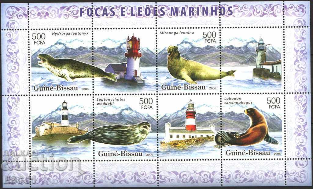 Чисти марки Тюлени, Морски лъвове, Фарове 2006 Гвинея Бисау
