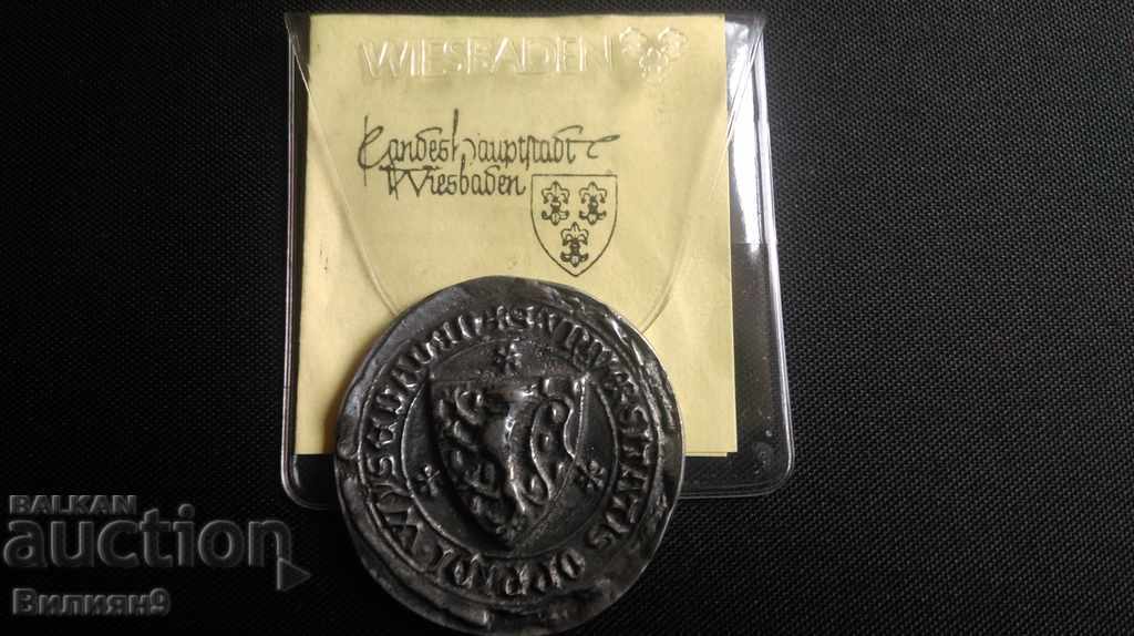 Medal, plaque coat of arms University of Wiesbaden Unc + Certificate
