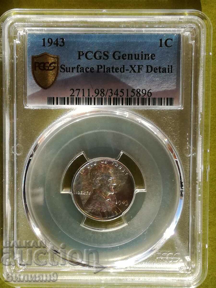 1 Cent 1943 SUA Certificat PCGS XF Detaliu