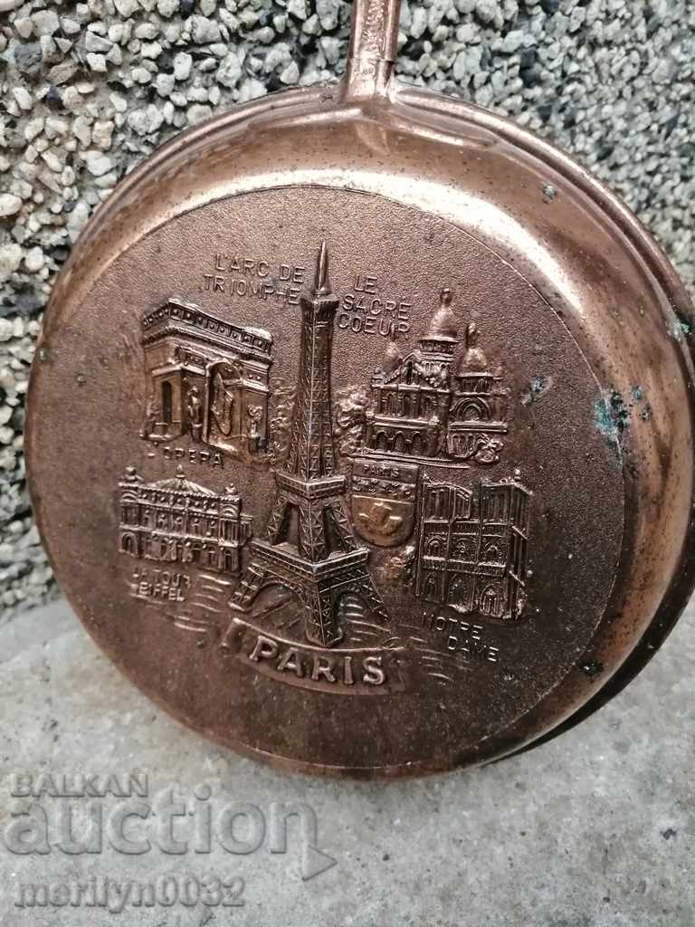 Delivery of Old advertising French frying pan, copper pan