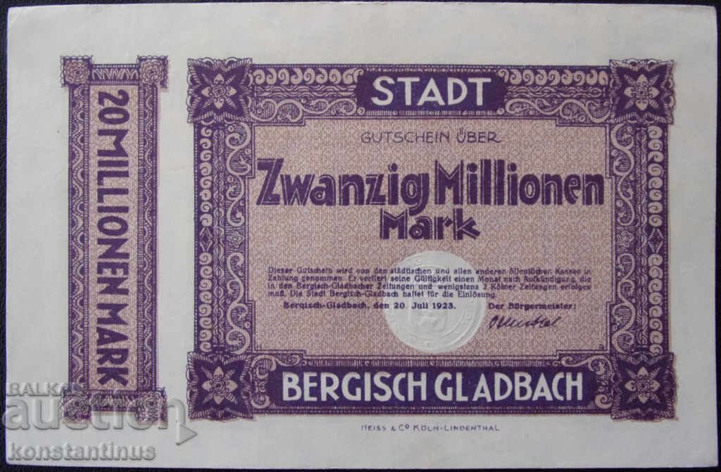 Germany 20,000,000 Mark 1923 UNC Rare