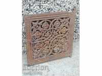 Door detail from old Jamal stove, figured cast iron, lid