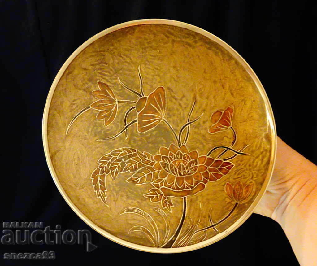 Bronze fruit bowl, cellular enamel flowers - 6 Bronze fruit bowl, cellular enamel flowers - 6